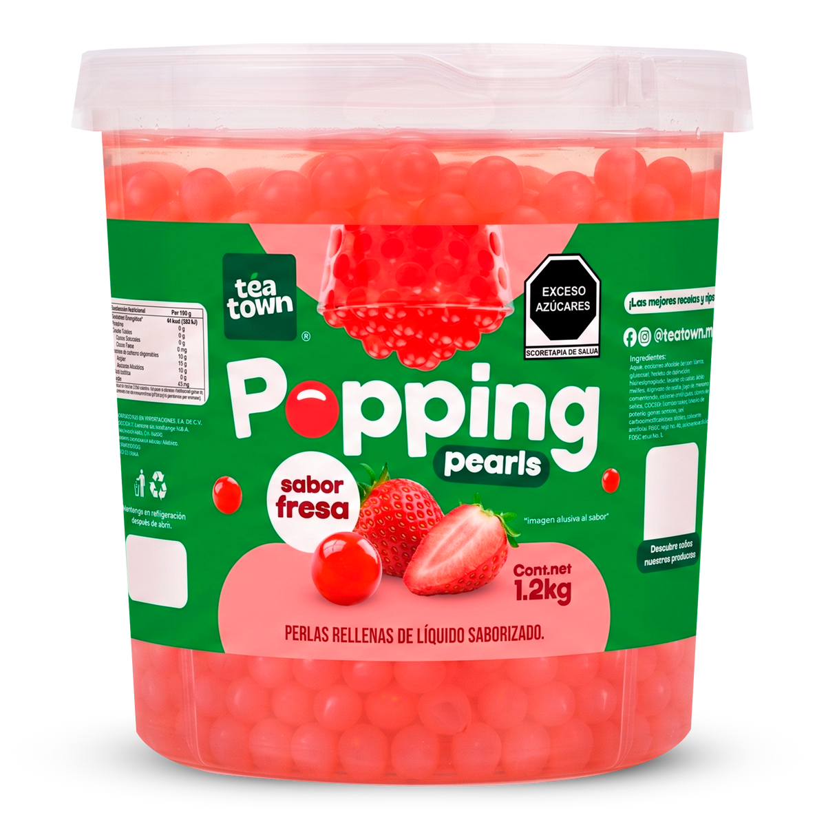 Popping boba (perlas explosivas) de Fresa Tea Town, presentación 1.2 kg