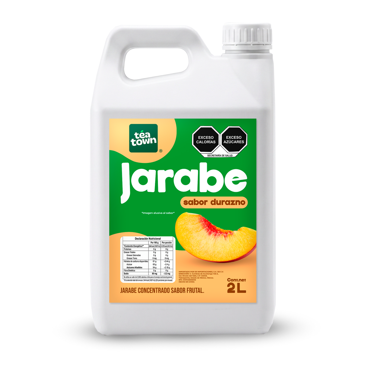 Concentrado de Durazno para bubble tea Tea Town, botella de 1.8 litros