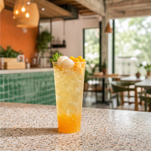 Lychee Mango Fizz en cafetería
