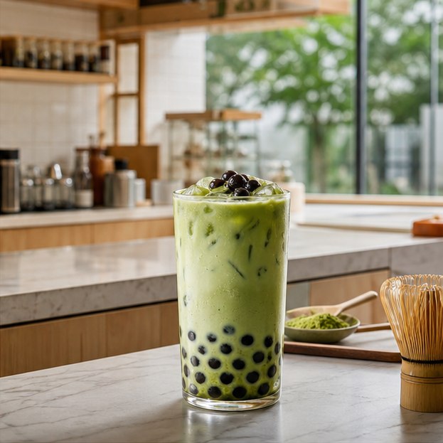 Matcha con Tapioca en cafetería