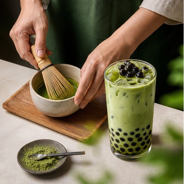 Preparación de Matcha con Tapioca