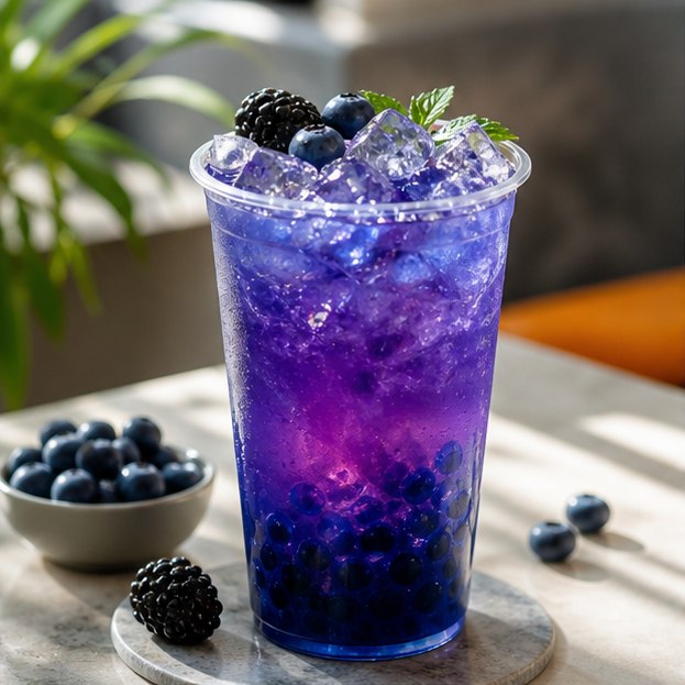 Mora Azul Bubble Tea en primer plano