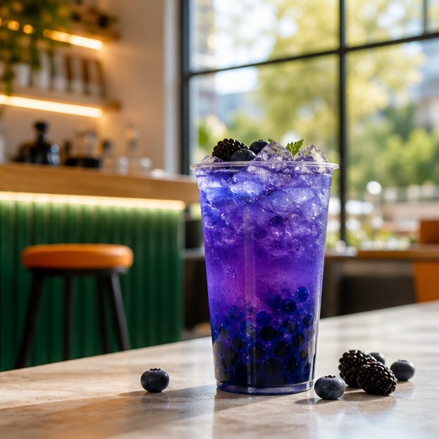 Mora Azul Bubble Tea en cafetería